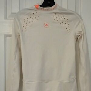 Adidas by Stella McCartney Cream Long-Sleeve Performance Top with Coral Accents